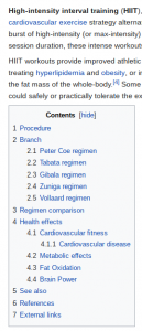 Wikipedia High Intensity Interval Training ToC