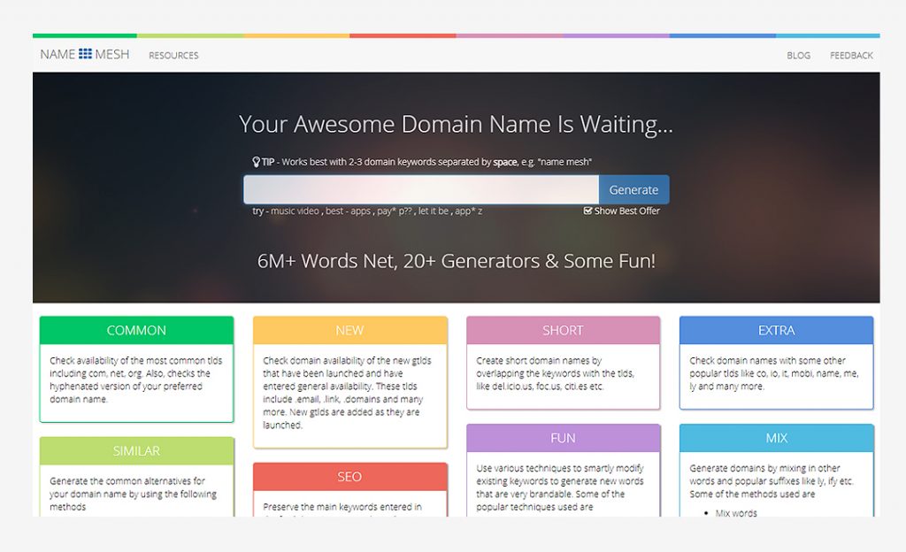 A domain name generator screenshot