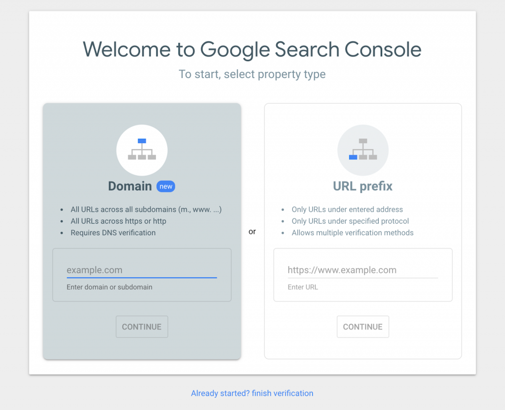add domain property to search console