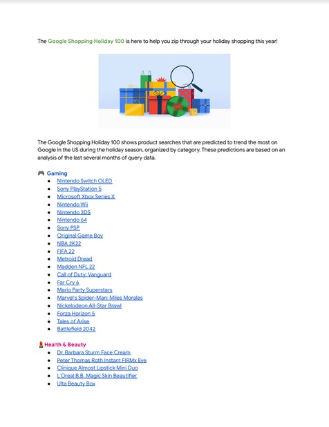This is an image of the Google Shopping Holiday 100.
