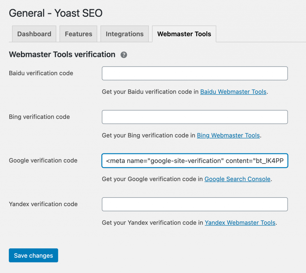 yoast google verification code