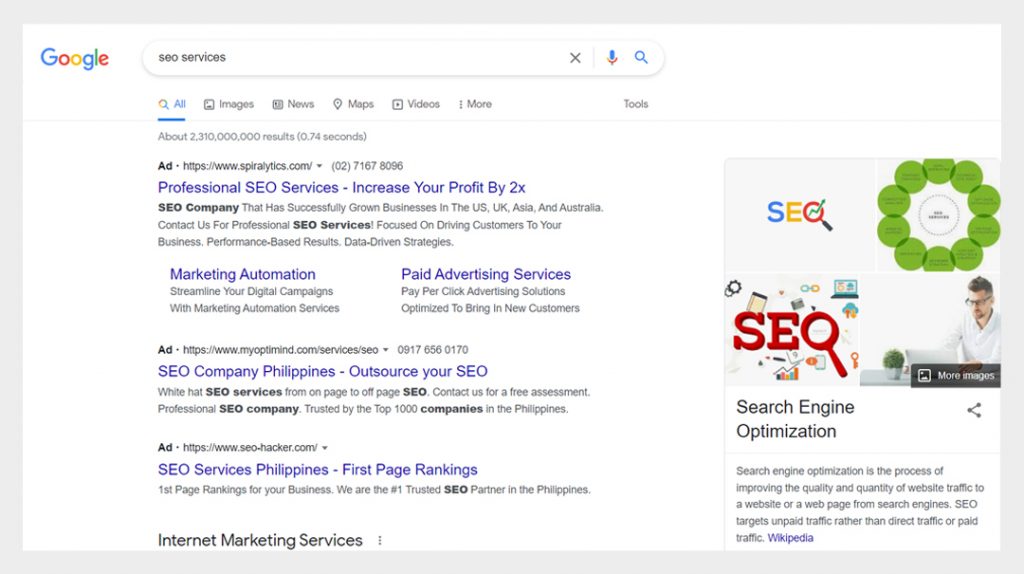 Google ad listings