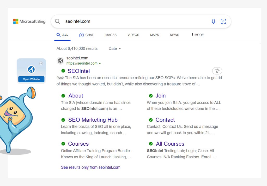 Bing with indexed search results